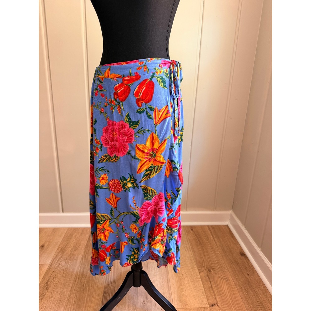 Cynthia‎ Rowley Floral Wrap Maxi Skirt Blue Pink Tropical Summer Small